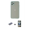 MARSİLYAN™- iPhone 12 Pro Kılıf Ahenk Çizgi Serisi - Siyah 34D Hayalet Izgaralı Cam + Renkli Kamera Lens Koruma Cam - PE