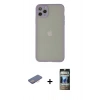 MARSİLYAN™- iPhone 12 Pro Kılıf Ahenk Çizgi Serisi - Siyah 34D Hayalet Izgaralı Cam + Renkli Kamera Lens Koruma Cam - PE