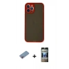 MARSİLYAN™- iPhone 12 Pro Kılıf Ahenk Çizgi Serisi - Siyah 34D Hayalet Izgaralı Cam + Pembe Shine Kamera Lens Koruma Cam