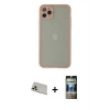 MARSİLYAN™- iPhone 12 Pro Kılıf Ahenk Çizgi Serisi - Siyah 34D Hayalet Izgaralı Cam + Rainbow Kamera Lens Koruma Cam - GD
