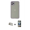 MARSİLYAN™- iPhone 12 Pro Kılıf Ahenk Çizgi Serisi - Siyah 34D Hayalet Izgaralı Cam + Rainbow Kamera Lens Koruma Cam - GD