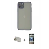 MARSİLYAN™- iPhone 12 Pro Kılıf Ahenk Çizgi Serisi - Siyah 34D Hayalet Izgaralı Cam + Rainbow Kamera Lens Koruma Cam - GD