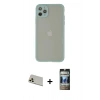 MARSİLYAN™- iPhone 12 Pro Kılıf Ahenk Çizgi Serisi - Siyah 34D Hayalet Izgaralı Cam + Rainbow Kamera Lens Koruma Cam - GD