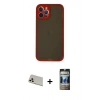 MARSİLYAN™- iPhone 12 Pro Kılıf Ahenk Çizgi Serisi - Siyah 34D Hayalet Izgaralı Cam + Rainbow Kamera Lens Koruma Cam - GD