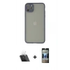 MARSİLYAN™- iPhone 12 Pro Kılıf Ahenk Çizgi Serisi - Siyah 34D Hayalet Izgaralı Cam + Kamera Lens Koruma Cam - SF