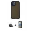 MARSİLYAN™- iPhone 12 Pro Kılıf Ahenk Çizgi Serisi - Siyah 34D Hayalet Izgaralı Cam + Kamera Lens Koruma Cam - SF