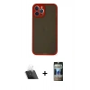 MARSİLYAN™- iPhone 12 Pro Kılıf Ahenk Çizgi Serisi - Siyah 34D Hayalet Izgaralı Cam + Kamera Lens Koruma Cam - SF