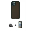 MARSİLYAN™- iPhone 12 Pro Kılıf Ahenk Çizgi Serisi - Siyah 34D Hayalet Izgaralı Cam + Kamera Lens Koruma Cam - SF
