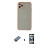 MARSİLYAN™- iPhone 12 Pro Kılıf Ahenk Çizgi Serisi - Siyah 34D Hayalet Izgaralı Cam + Shine Kamera Lens Koruma Cam - SH