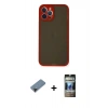 MARSİLYAN™- iPhone 12 Pro Kılıf Ahenk Çizgi Serisi - Siyah 34D Hayalet Izgaralı Cam + Shine Kamera Lens Koruma Cam - SH