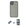 MARSİLYAN™- iPhone 12 Pro Kılıf Ahenk Çizgi Serisi - Siyah 34D Hayalet Izgaralı Cam + Shine Kamera Lens Koruma Cam - SH