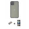 MARSİLYAN™- iPhone 12 Pro Kılıf Ahenk Çizgi Serisi - Siyah 34D Hayalet Izgaralı Cam + Shine Kamera Lens Koruma Cam - SABE