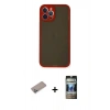 MARSİLYAN™- iPhone 12 Pro Kılıf Ahenk Çizgi Serisi - Siyah 34D Hayalet Izgaralı Cam + Shine Kamera Lens Koruma Cam - SABE