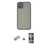 MARSİLYAN™- iPhone 12 Pro Kılıf Ahenk Çizgi Serisi - Siyah 34D Hayalet Izgaralı Cam + Shine Kamera Lens Koruma Cam - MI