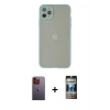 MARSİLYAN™- iPhone 12 Pro Kılıf Ahenk Çizgi Serisi - Siyah 34D Hayalet Izgaralı Cam + Neon Fosforlu Kamera Lens - TU