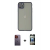 MARSİLYAN™- iPhone 12 Pro Kılıf Ahenk Çizgi Serisi - Siyah 34D Hayalet Izgaralı Cam + Neon Fosforlu Kamera Lens - TU