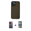 MARSİLYAN™- iPhone 12 Pro Kılıf Ahenk Çizgi Serisi - Siyah 34D Hayalet Izgaralı Cam + Neon Fosforlu Kamera Lens - TU
