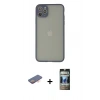 MARSİLYAN™- iPhone 12 Pro Kılıf Ahenk Çizgi Serisi - Siyah 34D Hayalet Izgaralı Cam + Turuncu Renkli Kamera Lens Koruma Cam