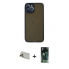 MARSİLYAN™- iPhone 12 Pro Kılıf Ahenk Çizgi Serisi - Siyah 360 Mat Full Body Arka Koruyucu + Rainbow Kamera Lens Koruma Cam - GD