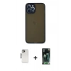 MARSİLYAN™- iPhone 12 Pro Kılıf Ahenk Çizgi Serisi - Siyah 360 Mat Full Body Arka Koruyucu + Gümüş Shine Kamera Lens