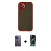MARSİLYAN™- iPhone 12 Pro Kılıf Ahenk Çizgi Serisi - Siyah 360 Mat Full Body Arka Koruyucu + Neon Fosforlu Kamera Lens - MI