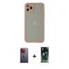 MARSİLYAN™- iPhone 12 Pro Kılıf Ahenk Çizgi Serisi - Siyah 360 Mat Full Body Arka Koruyucu + Neon Fosforlu Kamera Lens - TU