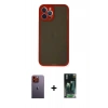 MARSİLYAN™- iPhone 12 Pro Kılıf Ahenk Çizgi Serisi - Siyah 360 Mat Full Body Arka Koruyucu + Neon Fosforlu Kamera Lens - TU