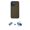 MARSİLYAN™- iPhone 12 Pro Kılıf Ahenk Çizgi Serisi - Siyah 3D Antistatik Cam Ekran Koruyucu + Metal Kamera Lens Koruma Cam - MR