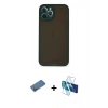MARSİLYAN™- iPhone 12 Pro Kılıf Ahenk Çizgi Serisi - Siyah 3D Antistatik Cam Ekran Koruyucu + Shine Kamera Lens Koruma Cam - GD