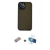 MARSİLYAN™- iPhone 12 Pro Kılıf Ahenk Çizgi Serisi - Siyah 3D Antistatik Cam Ekran Koruyucu + Shine Kamera Lens Koruma Cam - SABE