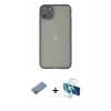 MARSİLYAN™- iPhone 12 Pro Kılıf Ahenk Çizgi Serisi - Siyah 3D Antistatik Cam Ekran Koruyucu + Shine Kamera Lens Koruma Cam - PE