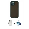 MARSİLYAN™- iPhone 12 Pro Kılıf Ahenk Çizgi Serisi - Siyah 3D Antistatik Cam Ekran Koruyucu + Shine Kamera Lens - GS