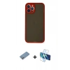 MARSİLYAN™- iPhone 12 Pro Kılıf Ahenk Çizgi Serisi - Siyah 3D Antistatik Cam Ekran Koruyucu + Shine Kamera Lens Koruma Cam - GS