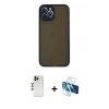 MARSİLYAN™- iPhone 12 Pro Kılıf Ahenk Çizgi Serisi - Siyah 3D Antistatik Cam Ekran Koruyucu + Shine Kamera Lens - GD