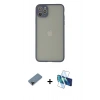 MARSİLYAN™- iPhone 12 Pro Kılıf Ahenk Çizgi Serisi - Siyah 3D Antistatik Cam Ekran Koruyucu + Shine Kamera Lens Koruma Cam - SH