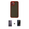 MARSİLYAN™- iPhone 12 Pro Kılıf Ahenk Çizgi Serisi - Siyah 3D Antistatik Hayalet Cam Ekran Koruyucu + Neon Fosforlu Kamera Lens - BZ