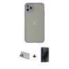 MARSİLYAN™- iPhone 12 Pro Kılıf Ahenk Çizgi Serisi - Siyah 3D Antistatik Hayalet Cam Ekran Koruyucu + Rainbow Kamera Lens Koruma Cam - GD