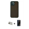 MARSİLYAN™- iPhone 12 Pro Kılıf Ahenk Çizgi Serisi - Siyah 3D Antistatik Hayalet Cam Ekran Koruyucu + Rainbow Kamera Lens Koruma Cam - GD