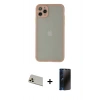 MARSİLYAN™- iPhone 12 Pro Kılıf Ahenk Çizgi Serisi - Siyah 3D Antistatik Hayalet Cam Ekran Koruyucu + Rainbow Kamera Lens Koruma Cam - GD