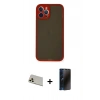 MARSİLYAN™- iPhone 12 Pro Kılıf Ahenk Çizgi Serisi - Siyah 3D Antistatik Hayalet Cam Ekran Koruyucu + Rainbow Kamera Lens Koruma Cam - GD