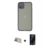 MARSİLYAN™- iPhone 12 Pro Kılıf Ahenk Çizgi Serisi - Siyah 3D Antistatik Hayalet Cam Ekran Koruyucu + Rainbow Kamera Lens Koruma Cam - GD