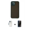 MARSİLYAN™- iPhone 12 Pro Kılıf Ahenk Çizgi Serisi - Siyah 3D Antistatik Hayalet Cam Ekran Koruyucu + Shine Kamera Lens - MI