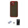MARSİLYAN™- iPhone 12 Pro Kılıf Ahenk Çizgi Serisi - Siyah 3D Antistatik Hayalet Cam Ekran Koruyucu + Mavi Shine Kamera Lens Koruma Cam