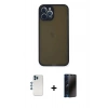 MARSİLYAN™- iPhone 12 Pro Kılıf Ahenk Çizgi Serisi - Siyah 3D Antistatik Hayalet Cam Ekran Koruyucu + Shine Kamera Lens - MI