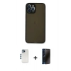 MARSİLYAN™- iPhone 12 Pro Kılıf Ahenk Çizgi Serisi - Siyah 3D Antistatik Hayalet Cam Ekran Koruyucu + Shine Kamera Lens - MI