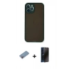 MARSİLYAN™- iPhone 12 Pro Kılıf Ahenk Çizgi Serisi - Siyah 3D Antistatik Hayalet Cam Ekran Koruyucu + Shine Kamera Lens Koruma Cam - PE