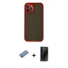 MARSİLYAN™- iPhone 12 Pro Kılıf Ahenk Çizgi Serisi - Siyah 3D Antistatik Hayalet Cam Ekran Koruyucu + Shine Kamera Lens Koruma Cam - PE