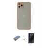 MARSİLYAN™- iPhone 12 Pro Kılıf Ahenk Çizgi Serisi - Siyah 3D Antistatik Hayalet Cam Ekran Koruyucu + Shine Kamera Lens Koruma Cam - PE
