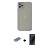 MARSİLYAN™- iPhone 12 Pro Kılıf Ahenk Çizgi Serisi - Siyah 3D Antistatik Hayalet Cam Ekran Koruyucu + Renkli Kamera Lens Koruma Cam - YL