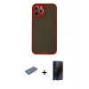 MARSİLYAN™- iPhone 12 Pro Kılıf Ahenk Çizgi Serisi - Siyah 3D Antistatik Hayalet Cam Ekran Koruyucu + Renkli Kamera Lens Koruma Cam - YL